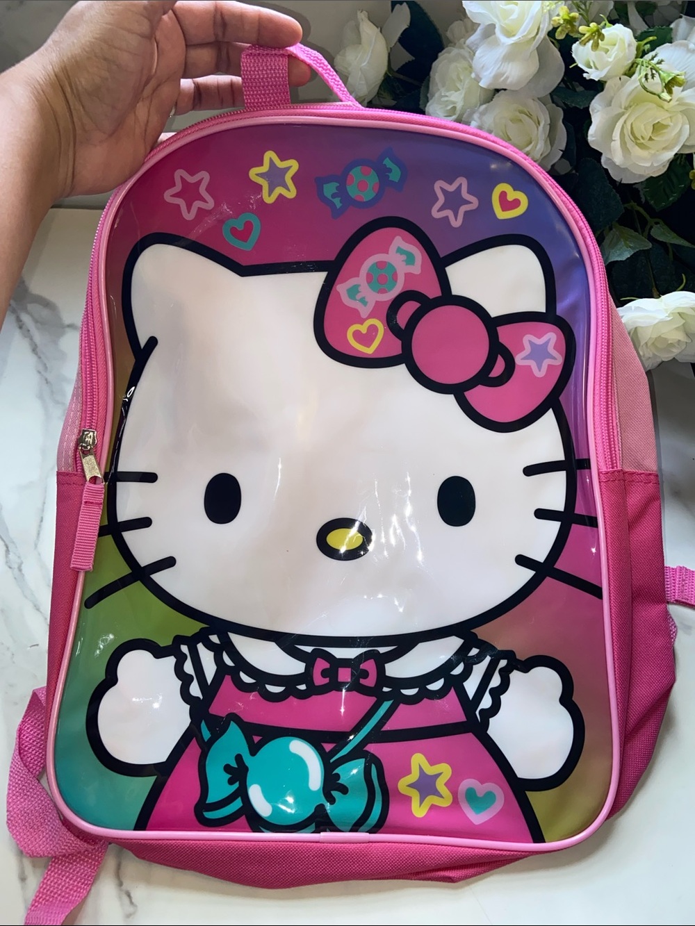 Hello Kitty Pink and White Kids Backpack with Colorful Accents